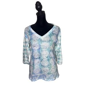 Before + Again x Sigrid Olsen Signed Burnout Top Sea Shell Print Size S Coastal‎